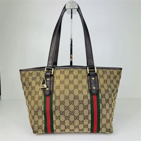 gucci 139260|GUCCI GG Canvas Sherry Line Tote Bag Beige White 139260 .